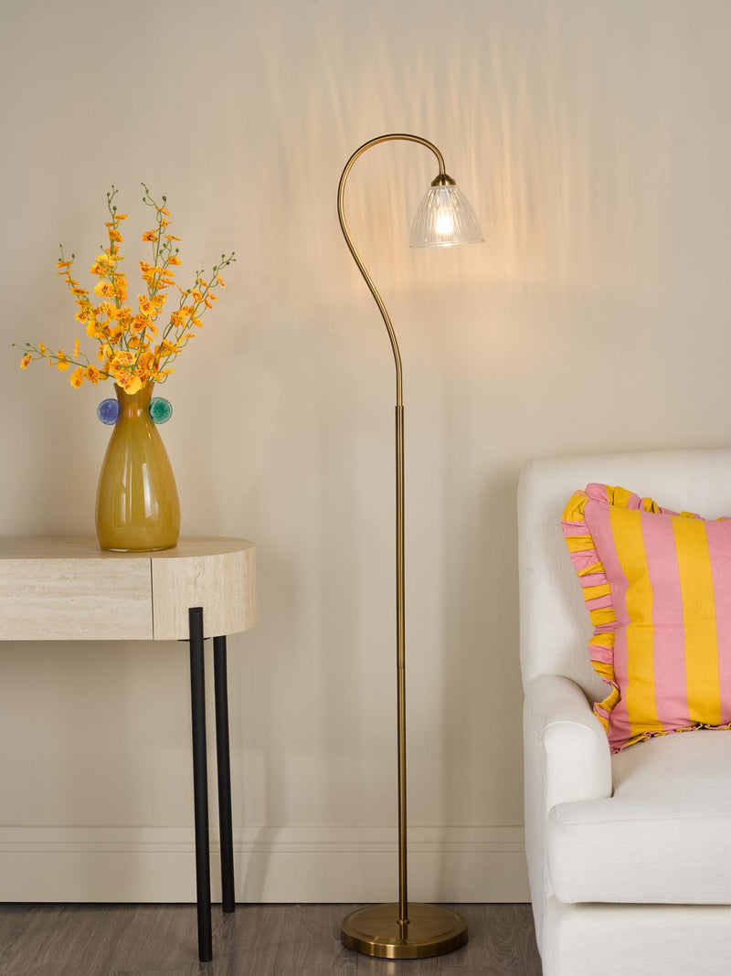 Dar Lighting Glynis Floor Lamp Antique Bronze and Ribbed Glass • GLY4963
