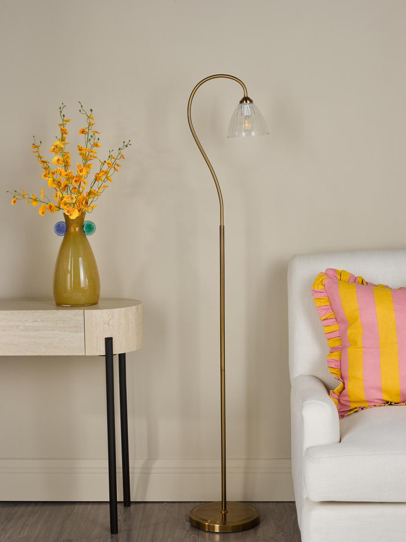Dar Lighting Glynis Floor Lamp Antique Bronze and Ribbed Glass • GLY4963