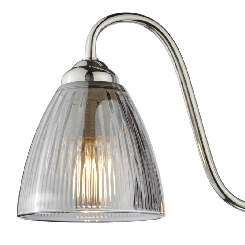 Dar Lighting Glynis 3 Light Semi-Flush Polished Nickel and Smoked Ribbed Glass • GLY5338
