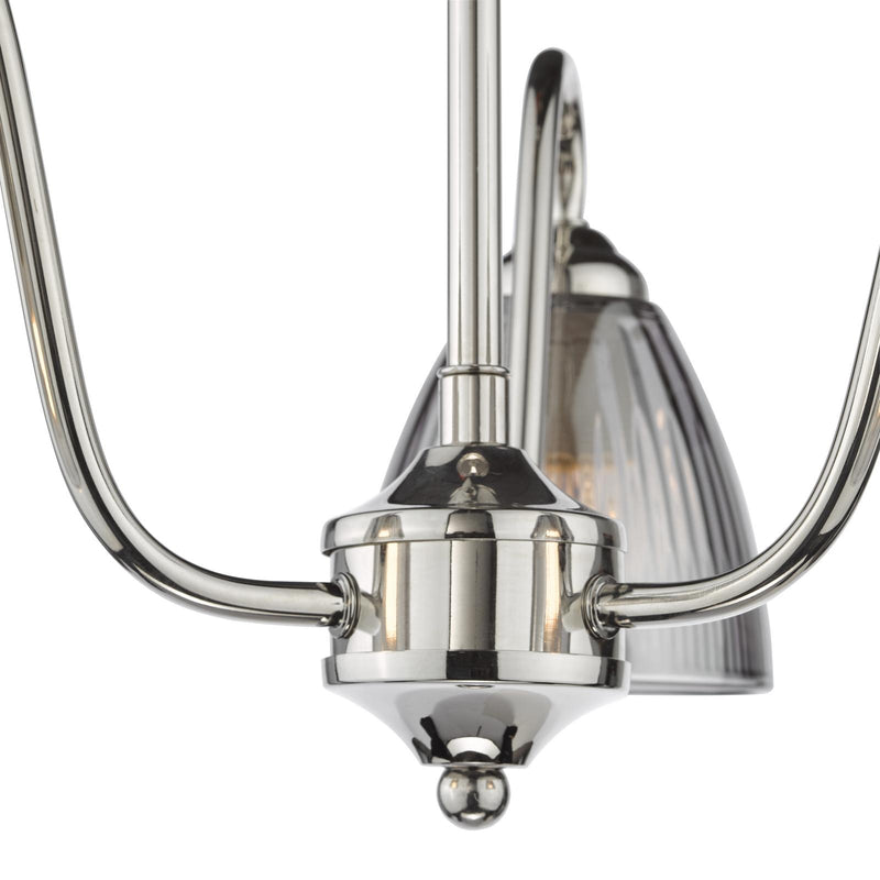 Dar Lighting Glynis 3 Light Semi-Flush Polished Nickel and Smoked Ribbed Glass • GLY5338