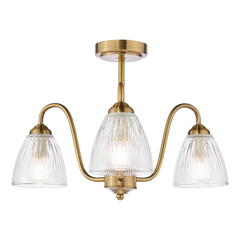 Dar Lighting Glynis 3 Light Semi-Flush Antique Bronze and Ribbed Glass • GLY5363