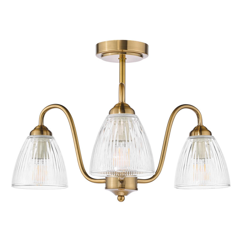 Dar Lighting Glynis 3 Light Semi-Flush Antique Bronze and Ribbed Glass • GLY5363