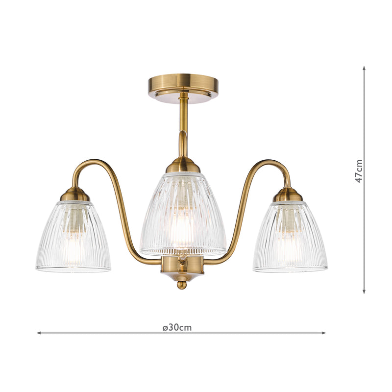 Dar Lighting Glynis 3 Light Semi-Flush Antique Bronze and Ribbed Glass • GLY5363