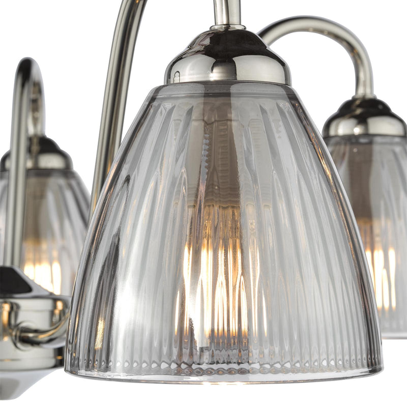 Dar Lighting Glynis 5 Light Semi-Flush Polished Nickel and Smoked Ribbed Glass • GLY5438