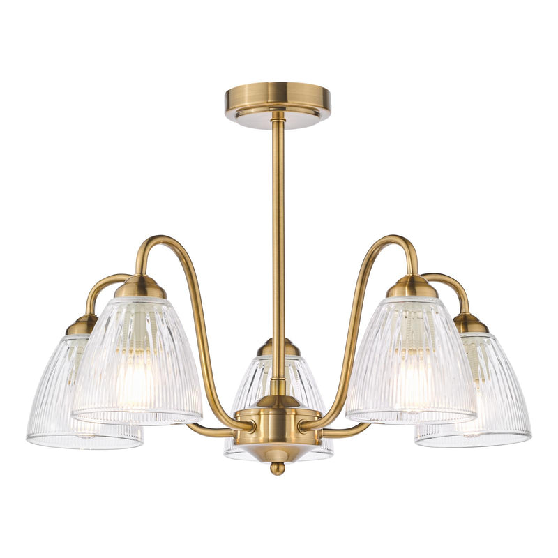 Dar Lighting Glynis 5 Light Semi-Flush Antique Bronze and Ribbed Glass • GLY5463