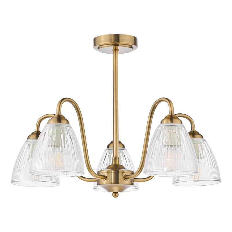 Dar Lighting Glynis 5 Light Semi-Flush Antique Bronze and Ribbed Glass • GLY5463