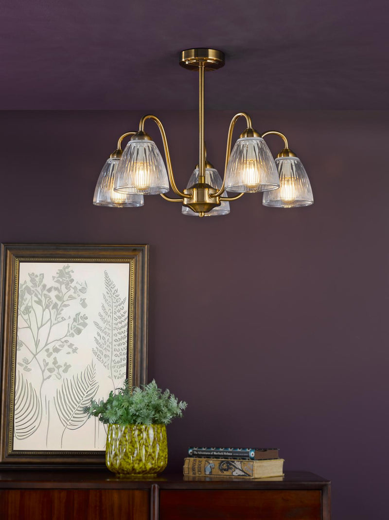 Dar Lighting Glynis 5 Light Semi-Flush Antique Bronze and Ribbed Glass • GLY5463