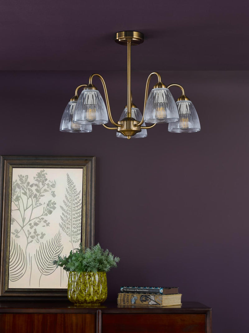 Dar Lighting Glynis 5 Light Semi-Flush Antique Bronze and Ribbed Glass • GLY5463