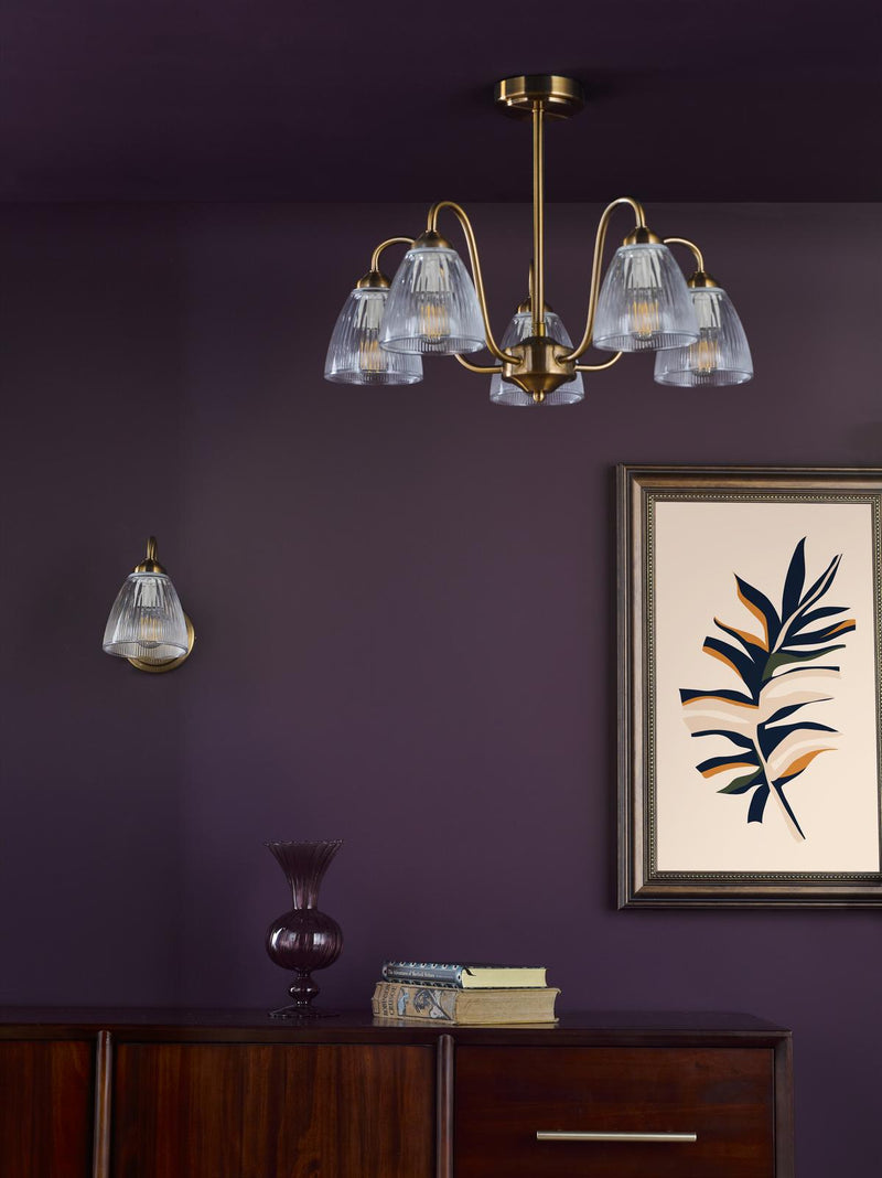 Dar Lighting Glynis 5 Light Semi-Flush Antique Bronze and Ribbed Glass • GLY5463
