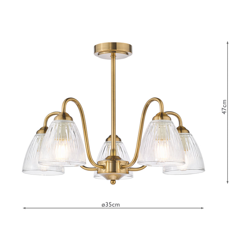 Dar Lighting Glynis 5 Light Semi-Flush Antique Bronze and Ribbed Glass • GLY5463