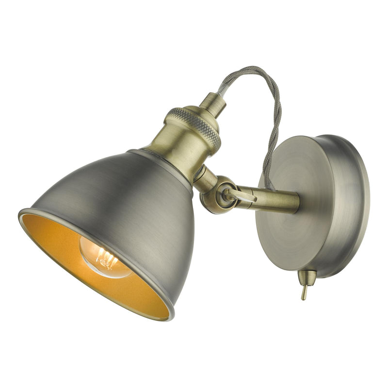 Dar Lighting Governor Single Wall Spotlight Antique Chrome & Brass • GOV0761