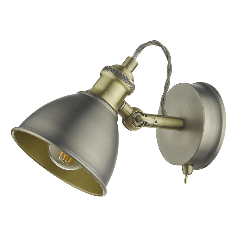 Dar Lighting Governor Single Wall Spotlight Antique Chrome & Brass • GOV0761