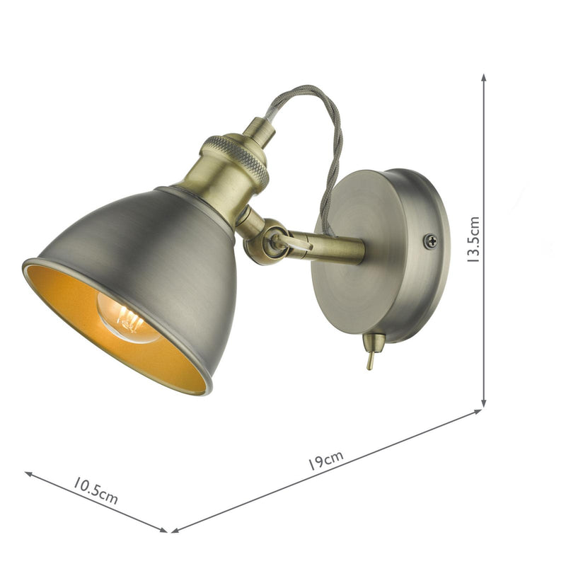 Dar Lighting Governor Single Wall Spotlight Antique Chrome & Brass • GOV0761