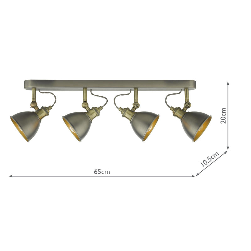 Dar Lighting Governor 4 Light Bar Spotlight Antique Chrome Antique Brass • GOV8461