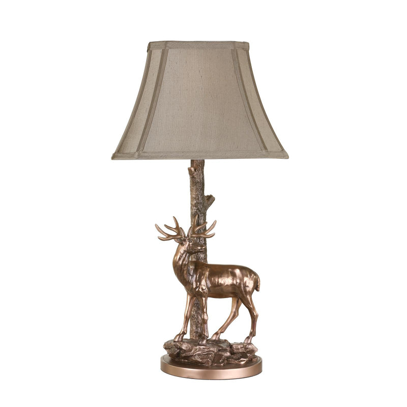 Dar Lighting Gulliver Deer Table Lamp in Aged Brass With Shade • GUL5545-X