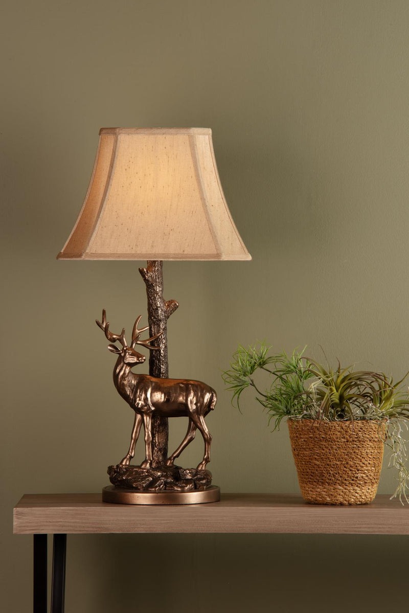 Dar Lighting Gulliver Deer Table Lamp in Aged Brass With Shade • GUL5545-X