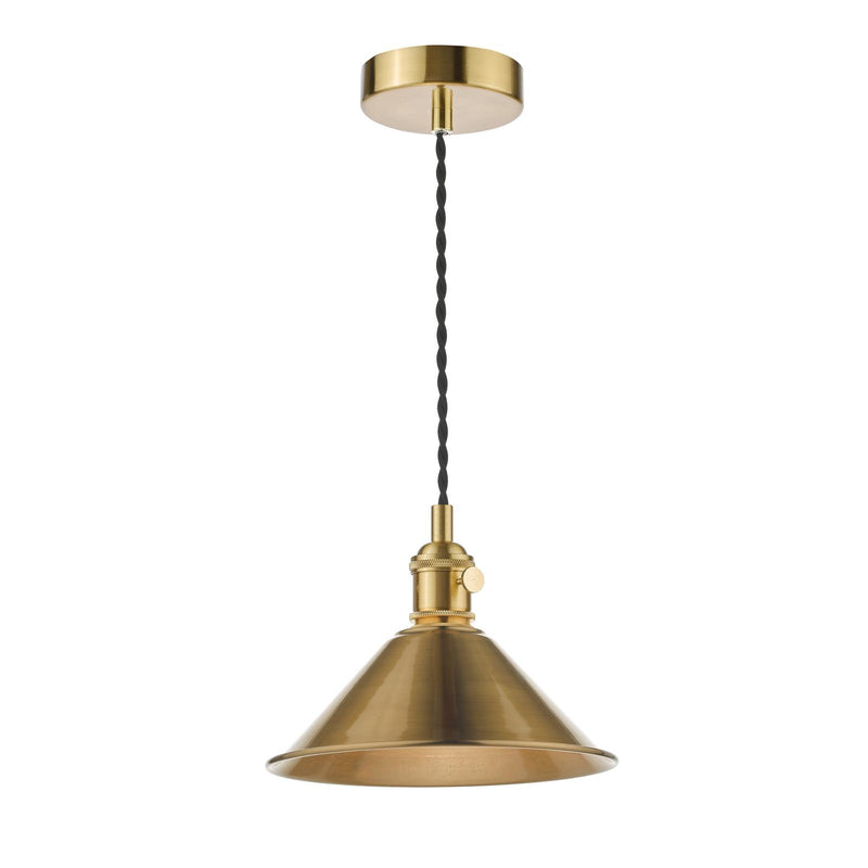 Dar Lighting Hadano Pendant Natural Brass With Aged Brass Shade • HAD0140-01