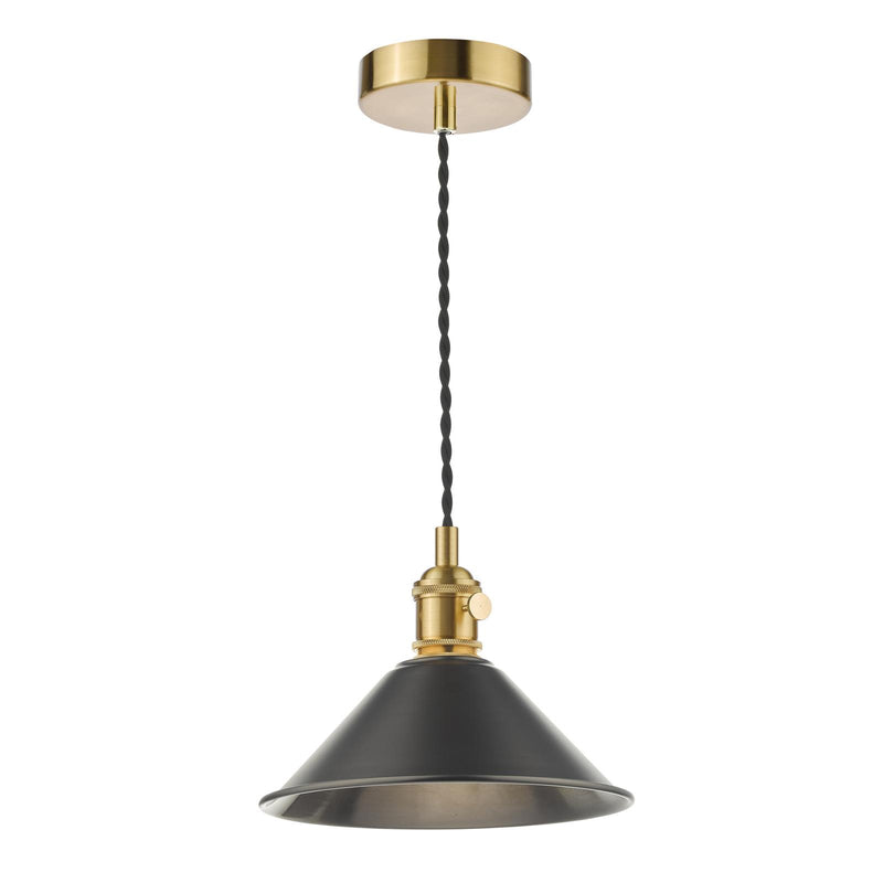 Dar Lighting Hadano Pendant Natural Brass With Antique Pewter Shade • HAD0140-02