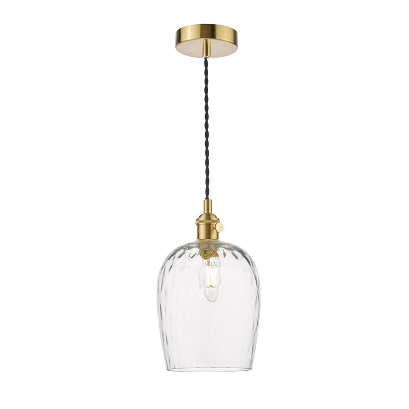Dar Lighting Hadano Pendant Natural Brass With Dimpled Glass Shade • HAD0140-03