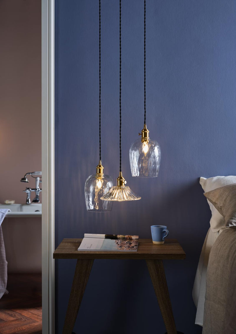Dar Lighting Hadano Pendant Natural Brass With Dimpled Glass Shade • HAD0140-03