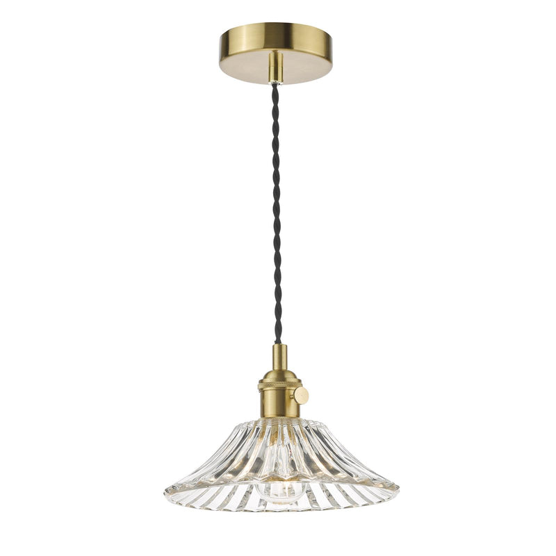 Dar Lighting Hadano Pendant Natural Brass With Flared Glass Shade • HAD0140-04
