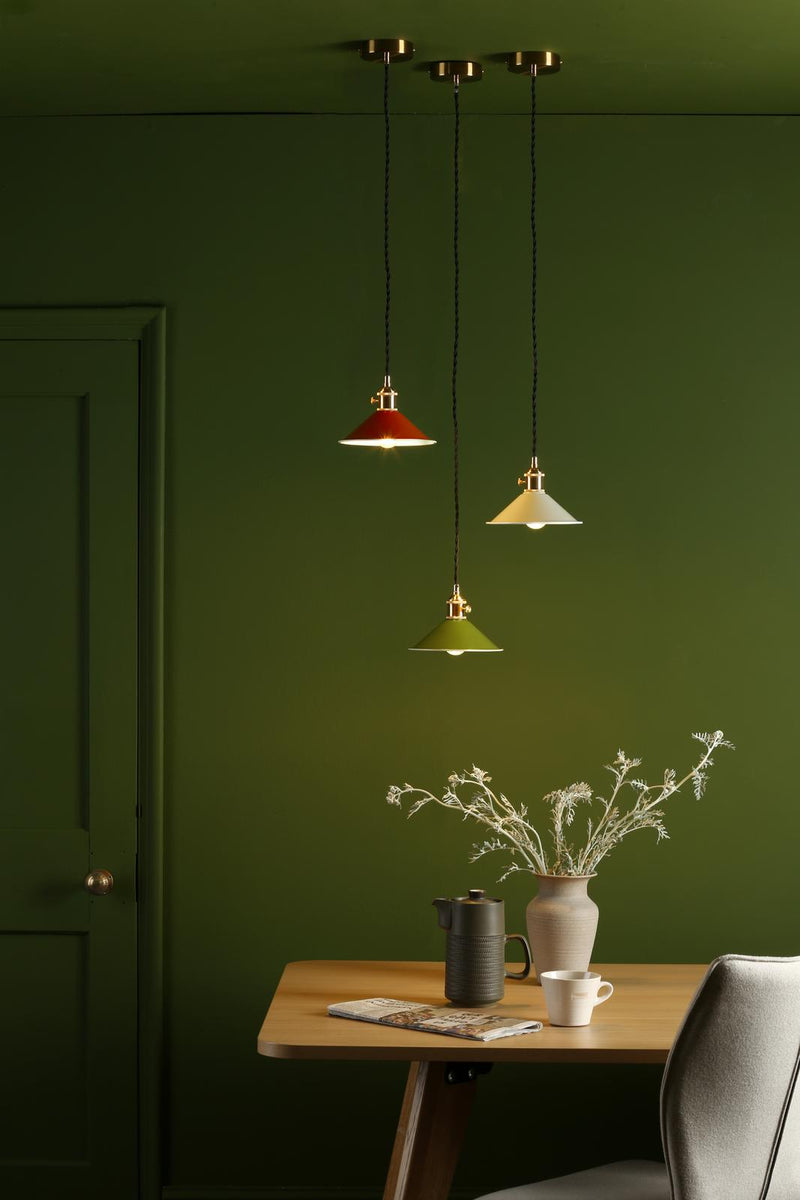 Dar Lighting Hadano 1 Light Pendant Natural Brass With Olive Green Shade • HAD0140-07