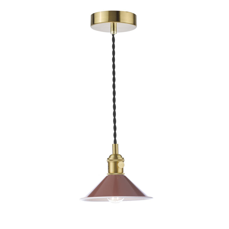 Dar Lighting Hadano 1 Light Pendant Natural Brass With Umber Shade • HAD0140-08