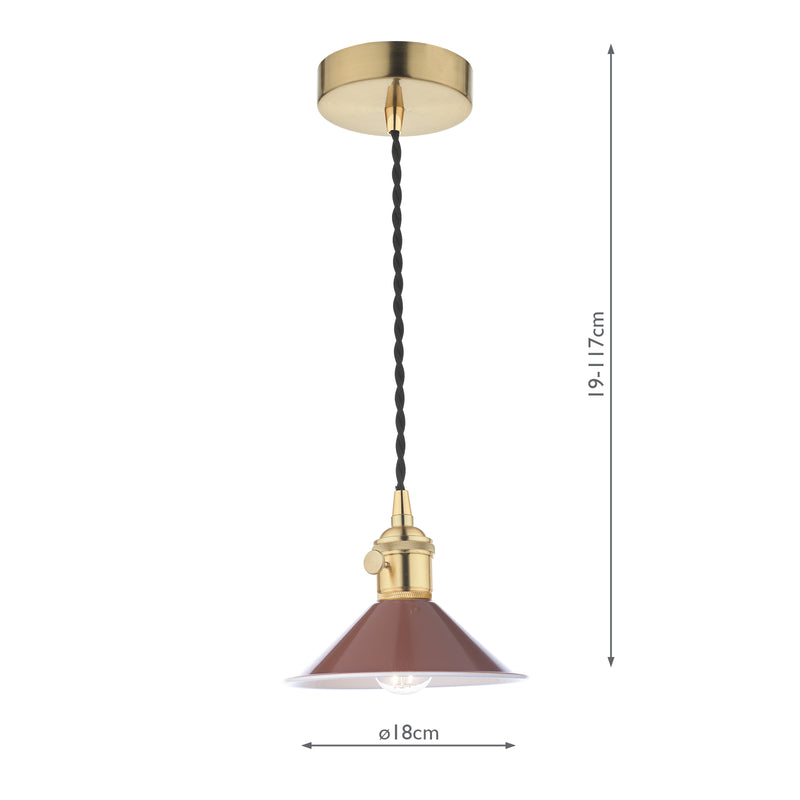 Dar Lighting Hadano 1 Light Pendant Natural Brass With Umber Shade • HAD0140-08