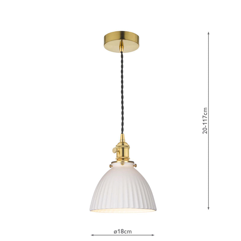 Dar Lighting Hadano Pendant Natural Brass & Ceramic Domed Shade • HAD0140-09