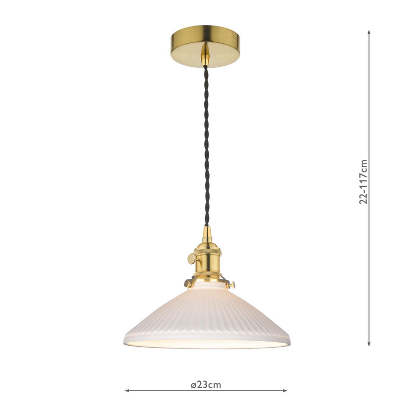 Dar Lighting Hadano Pendant Natural Brass & Ceramic Shallow Shade • HAD0140-10