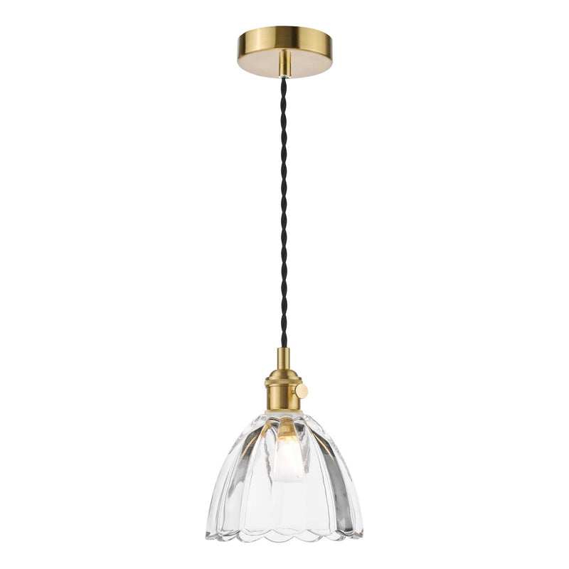 Dar Lighting Hadano Pendant Natural Brass and Scalloped Bell Glass • HAD0140-11
