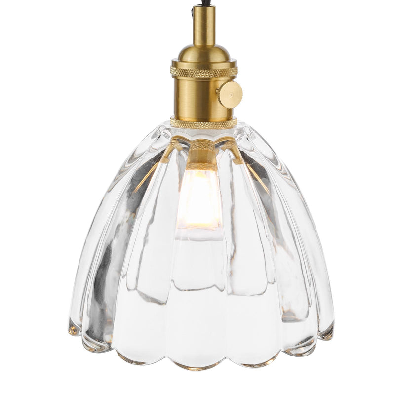 Dar Lighting Hadano Pendant Natural Brass and Scalloped Bell Glass • HAD0140-11