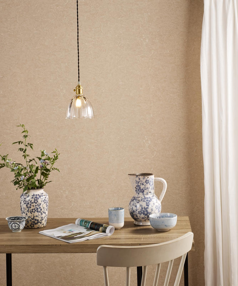 Dar Lighting Hadano Pendant Natural Brass and Scalloped Bell Glass • HAD0140-11