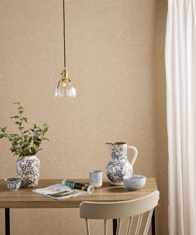 Dar Lighting Hadano Pendant Natural Brass and Scalloped Bell Glass • HAD0140-11