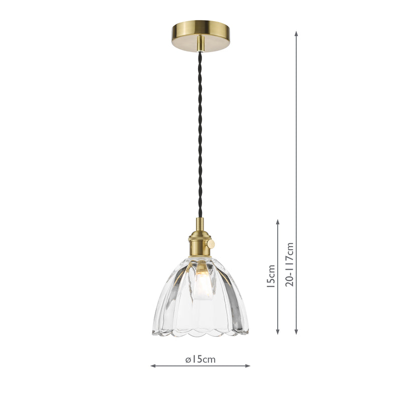 Dar Lighting Hadano Pendant Natural Brass and Scalloped Bell Glass • HAD0140-11