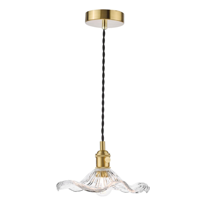 Dar Lighting Hadano Pendant Natural Brass and Wavy Glass • HAD0140-12