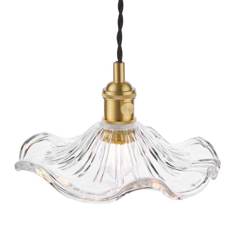 Dar Lighting Hadano Pendant Natural Brass and Wavy Glass • HAD0140-12
