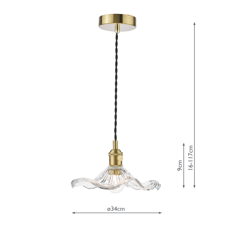 Dar Lighting Hadano Pendant Natural Brass and Wavy Glass • HAD0140-12