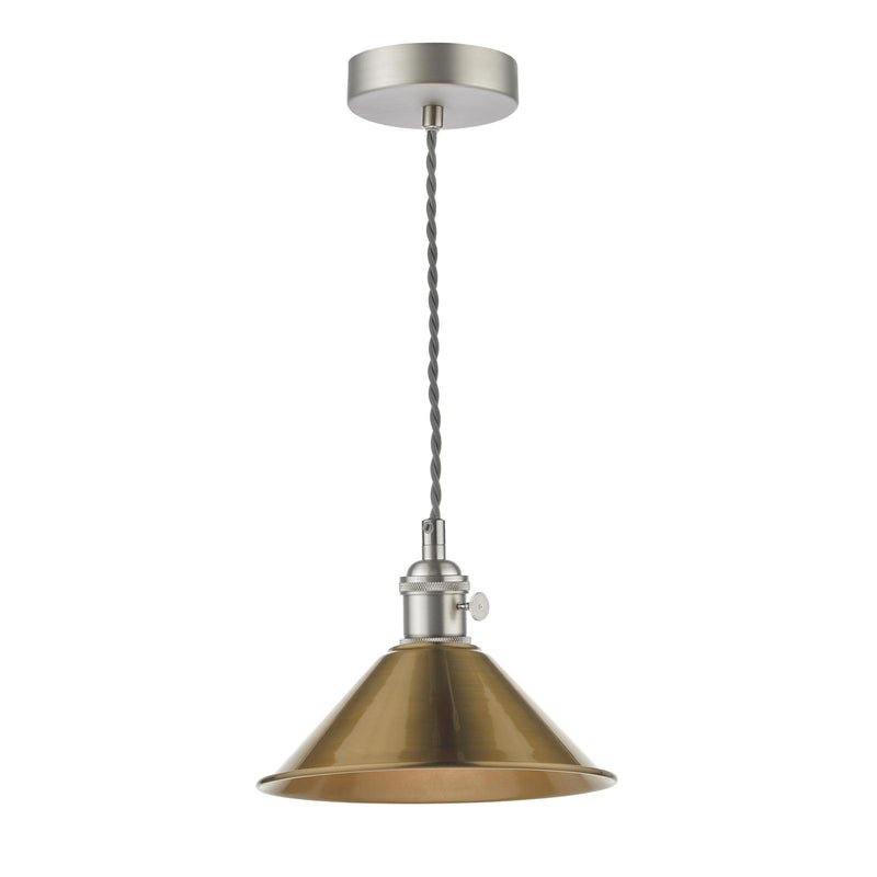 Dar Lighting Hadano Pendant Antique Chrome With Aged Brass Shade • HAD0161-01