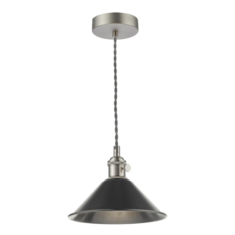 Dar Lighting Hadano Pendant Antique Chrome With Antique Pewter Shade • HAD0161-02