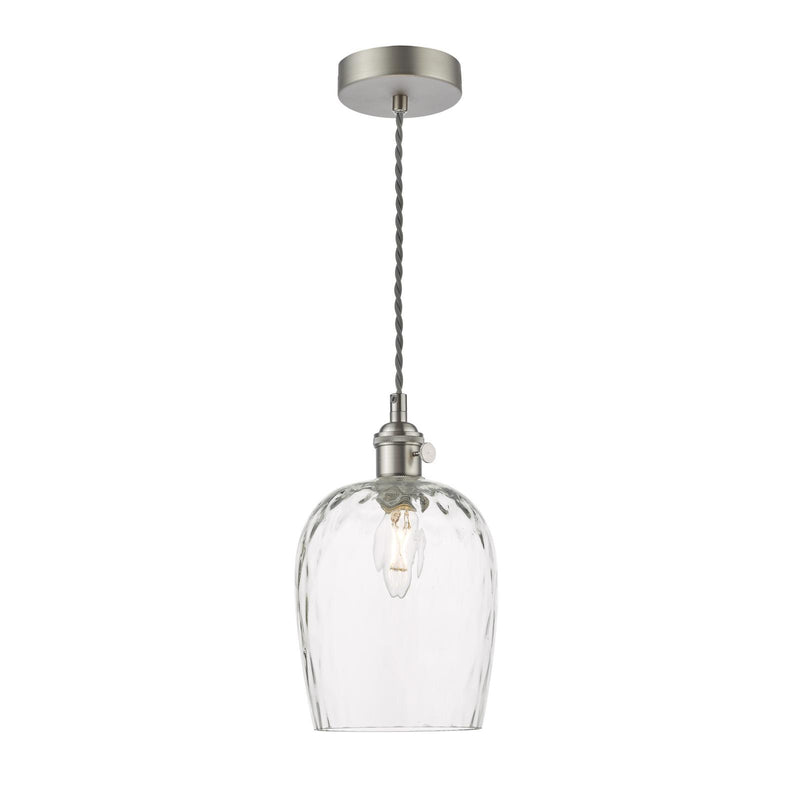Dar Lighting Hadano Pendant Antique Chrome With Dimpled Glass Shade • HAD0161-03