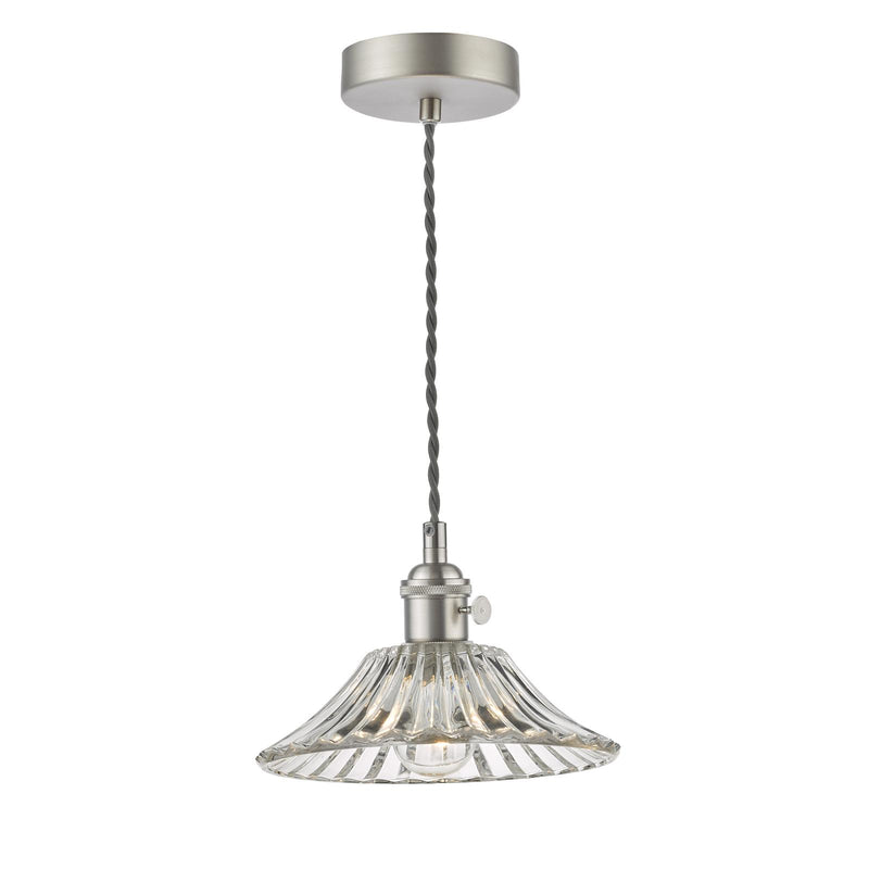Dar Lighting Hadano Pendant Antique Chrome With Flared Glass Shade • HAD0161-04