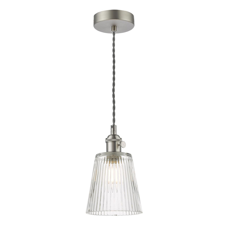 Dar Lighting Hadano Pendant Antique Chrome With Ribbed Glass Shade • HAD0161-05