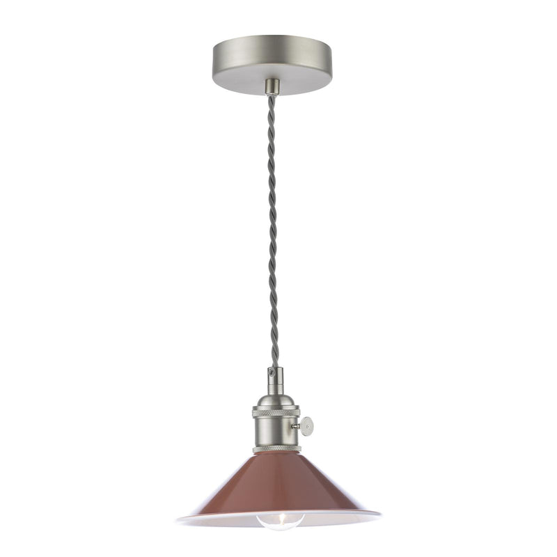 Dar Lighting Hadano 1 Light Pendant Antique Chrome With Umber Shade • HAD0161-08