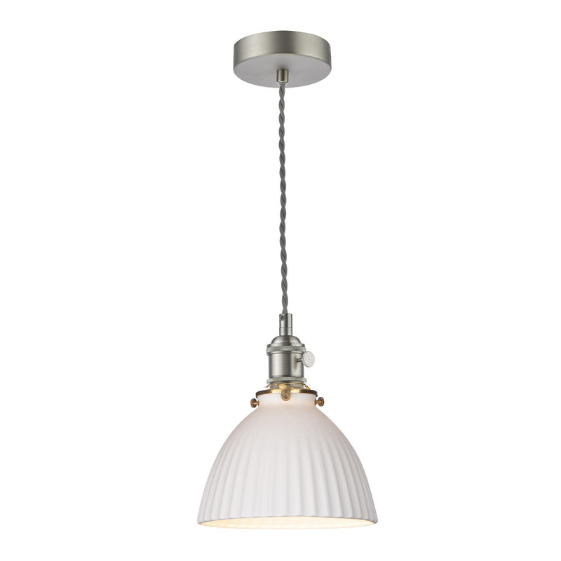 Dar Lighting Hadano Pendant Antique Chrome & Ceramic Domed Shade • HAD0161-09