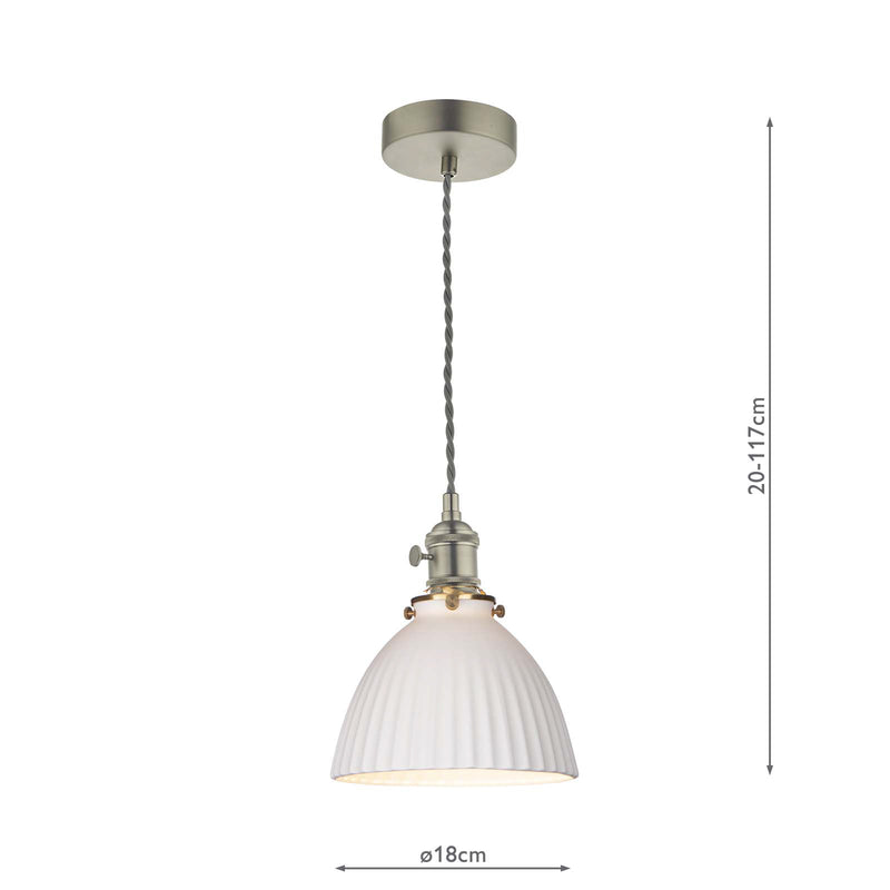 Dar Lighting Hadano Pendant Antique Chrome & Ceramic Domed Shade • HAD0161-09