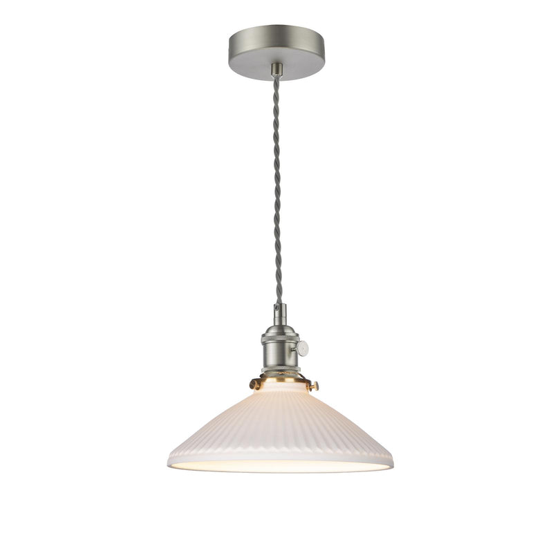 Dar Lighting Hadano Pendant Antique Chrome & Ceramic Shallow Shade • HAD0161-10