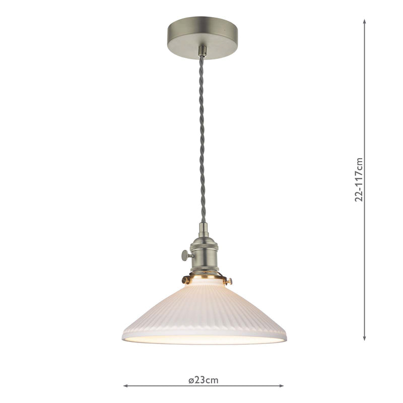 Dar Lighting Hadano Pendant Antique Chrome & Ceramic Shallow Shade • HAD0161-10