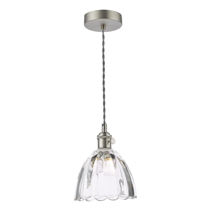 Dar Lighting Hadano Pendant Antique Chrome and Scalloped Bell Glass • HAD0161-11