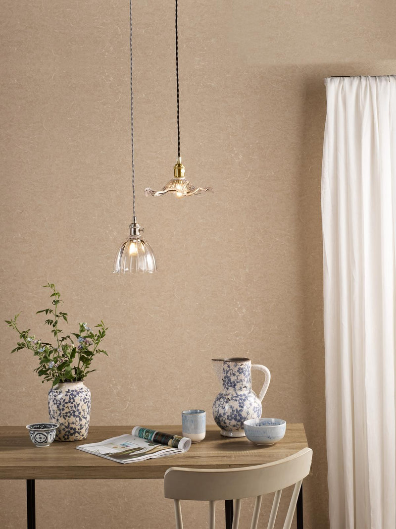 Dar Lighting Hadano Pendant Antique Chrome and Scalloped Bell Glass • HAD0161-11
